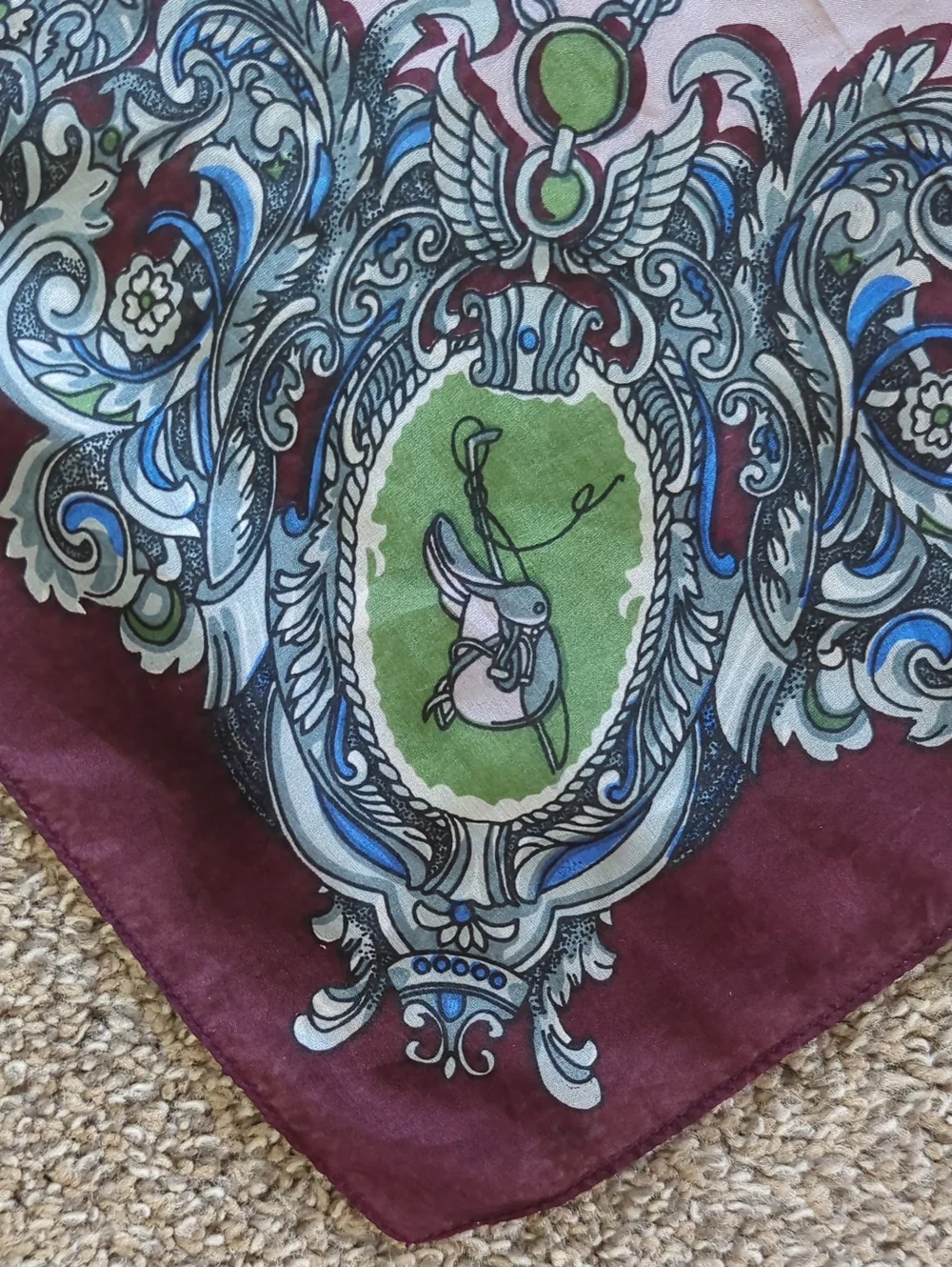 Vintage Shanghai Silk Pink Burgundy Scarf